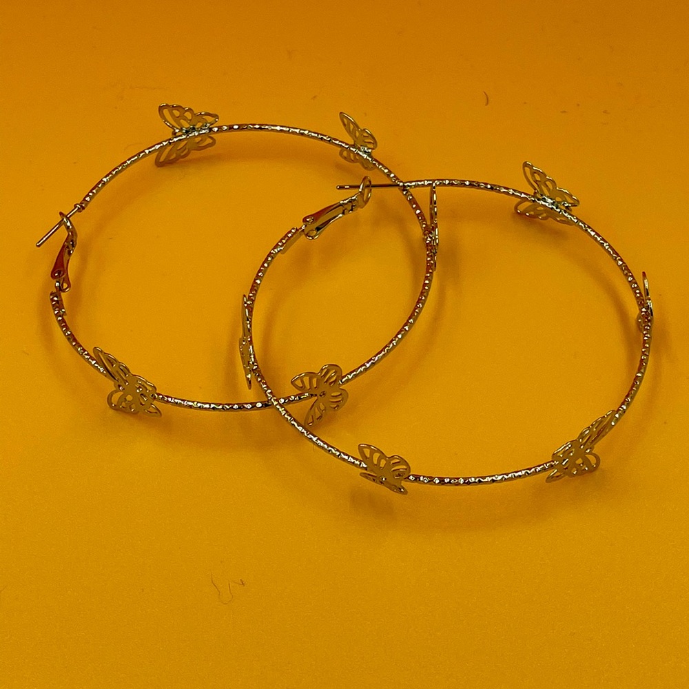 Silver Butterfly Hoops